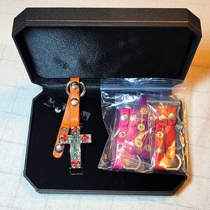 Silver Cross Bracelet, Pink & Red